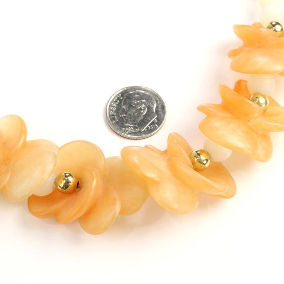 Napier Necklace Peach Resin Flower White Moonglow… - image 6