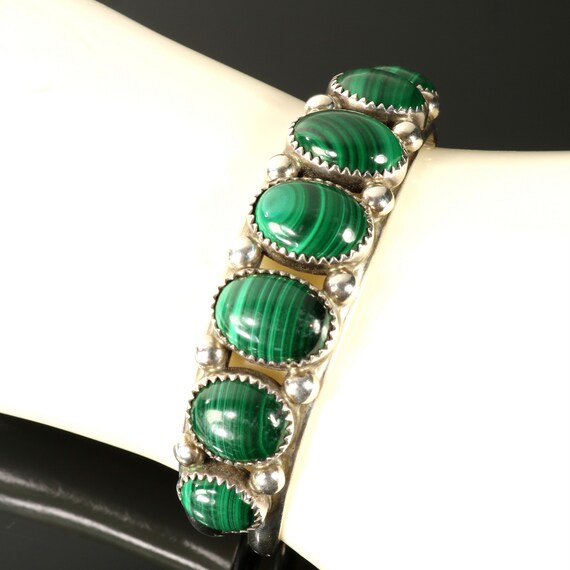 Native American Bracelet Malachite Gemstones Ster… - image 2