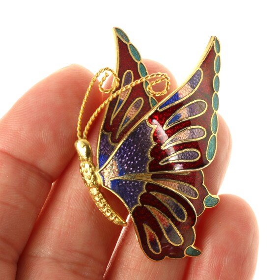 Butterfly Brooch Cloisonne Style Enamel Dimension… - image 7