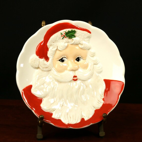 Santa Claus Plate Ceramic Jolly Face Canape Christmas Cookie Plate
