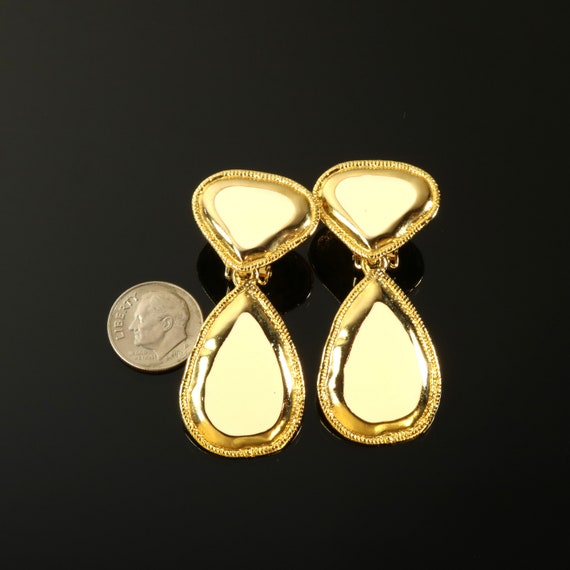 Beige Enamel Earrings Clip Style Molten Gold Tone… - image 7