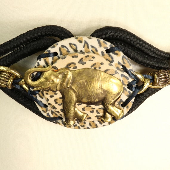 Elephant Belt Black Cord Stretch Animal Print Bra… - image 5