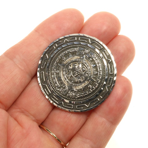 Mayan Calendar Brooch Pendant Mexican Silver 925 … - image 10