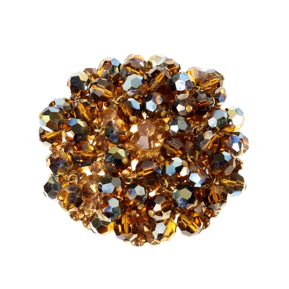 Juliana Domed Brooch Topaz Rhinestone with Smoky Ab D… - Gem