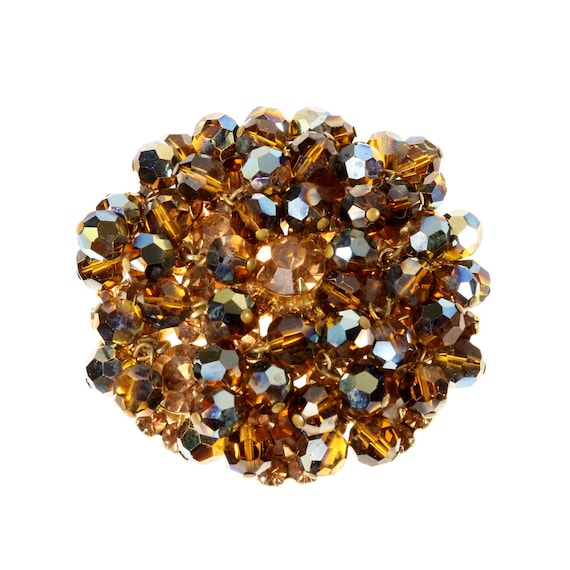 Juliana Domed Brooch Topaz Rhinestone with Smoky … - image 1