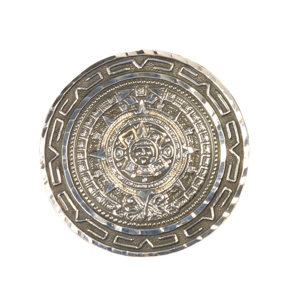 Mayan Calendar Brooch Pendant Mexican Silver 925 … - image 3