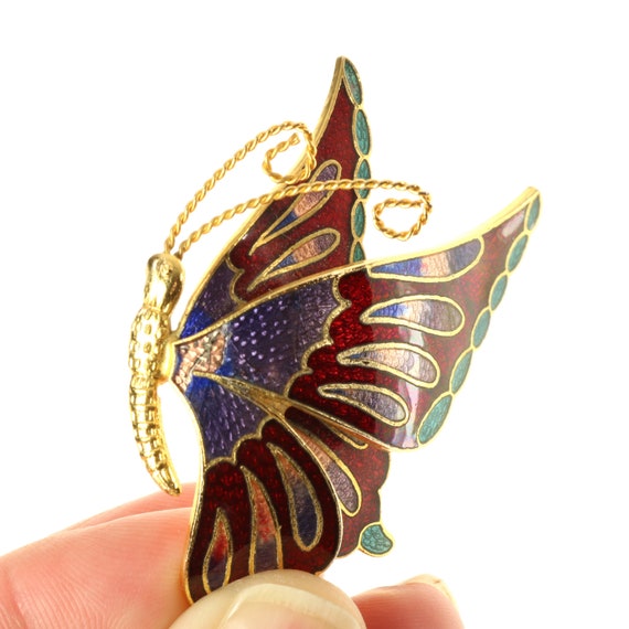 Butterfly Brooch Cloisonne Style Enamel Dimension… - image 5