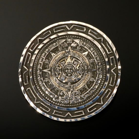 Mayan Calendar Brooch Pendant Mexican Silver 925 … - image 4