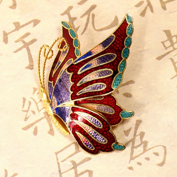 Butterfly Brooch Cloisonne Style Enamel Dimension… - image 4
