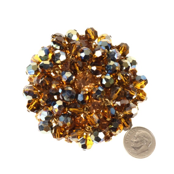 Juliana Domed Brooch Topaz Rhinestone with Smoky … - image 8