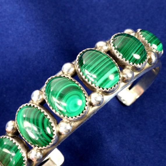 Native American Bracelet Malachite Gemstones Ster… - image 5