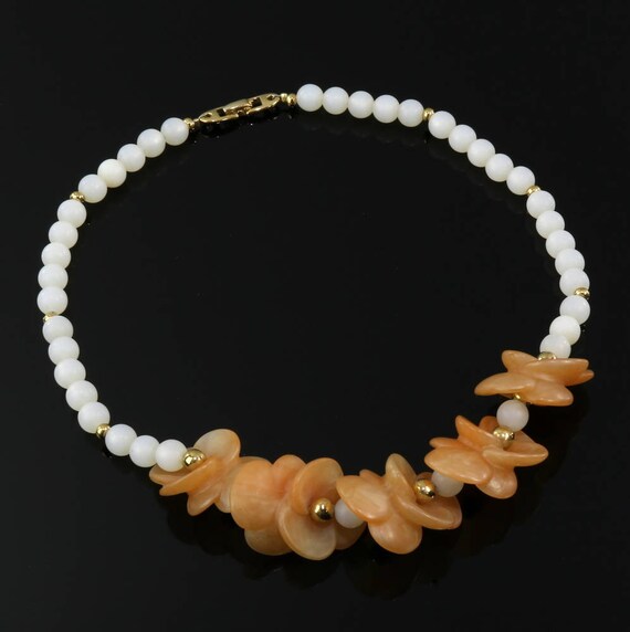Napier Necklace Peach Resin Flower White Moonglow… - image 10