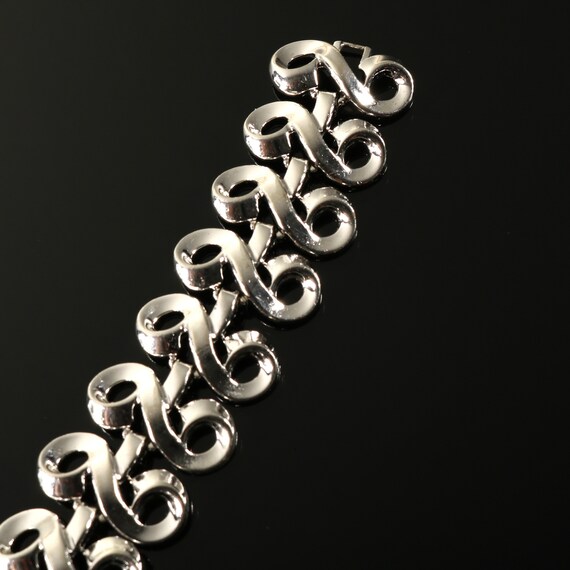 Crown Trifari Bracelet Wide Silver Tone Curlicue … - image 6