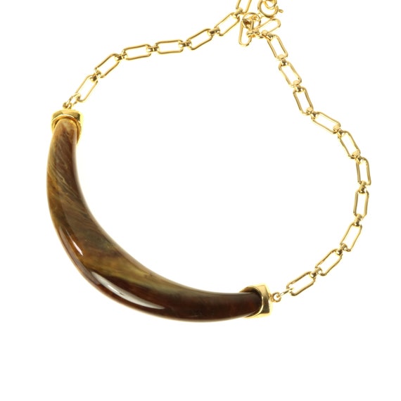 Celebrity NY Necklace Marbled Curved Bar Brown Ta… - image 3