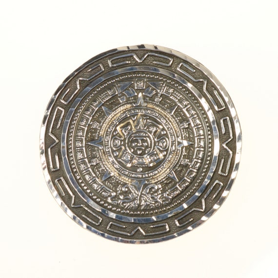 Mayan Calendar Brooch Pendant Mexican Silver 925 … - image 1