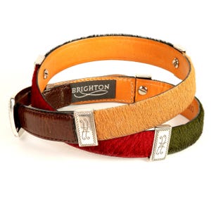 Vintage Brighton Belt Ladies Pony Hair Multi-Color Green Red Black Tan Brown ML 32 Silver Plated Hardware