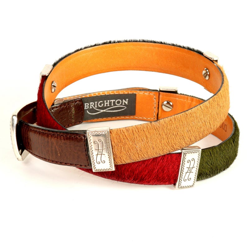 Vintage Brighton Belt Ladies Pony Hair Multi-Color Green Red Black Tan Brown ML 32 Silver Plated Hardware