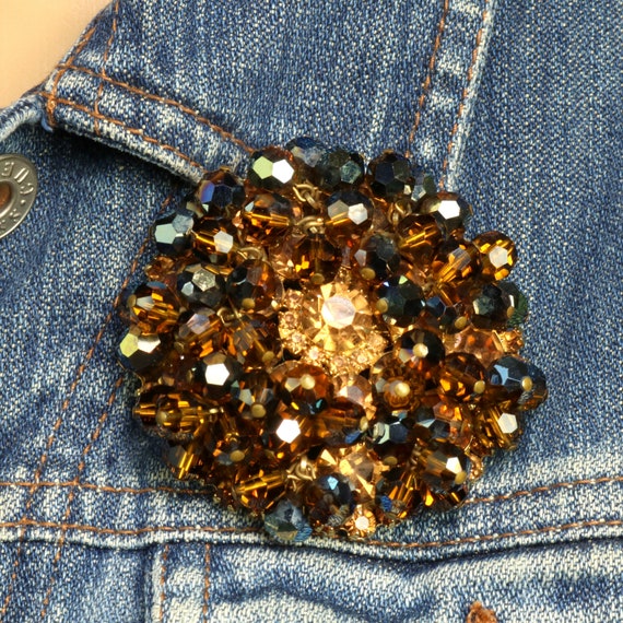 Juliana Domed Brooch Topaz Rhinestone with Smoky … - image 10