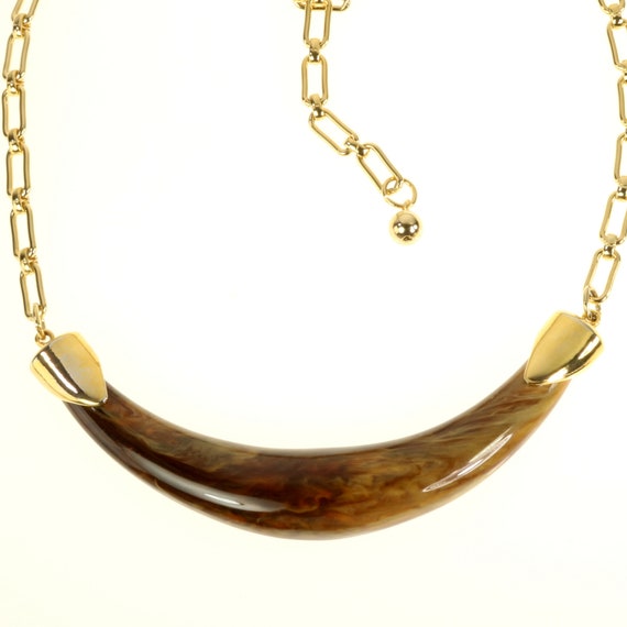 Celebrity NY Necklace Marbled Curved Bar Brown Ta… - image 5