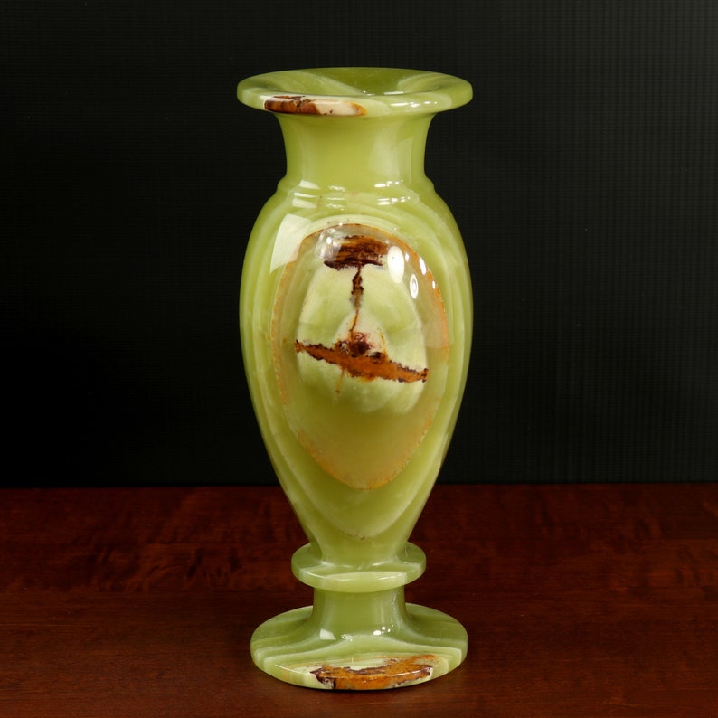 Green Onyx Vase Brown Banded Polished Stone Earthy Home Décor Etsy