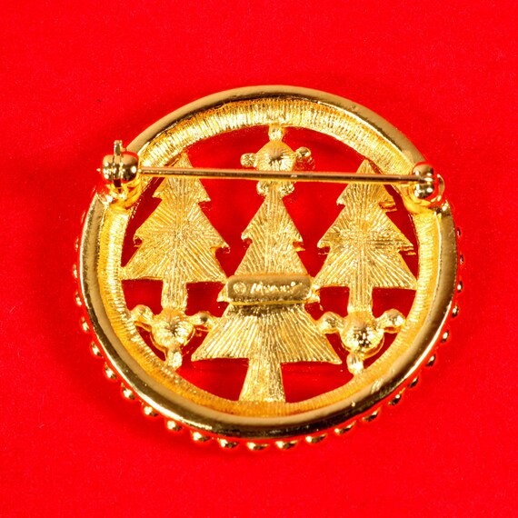 Monet Christmas Brooch Mod Three Tree Green Ename… - image 7
