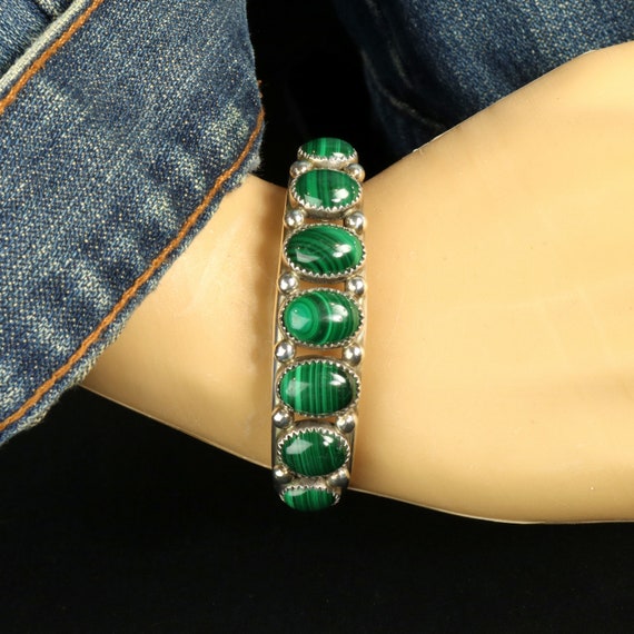Native American Bracelet Malachite Gemstones Ster… - image 3