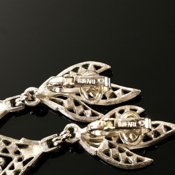 Crown Trifari Earrings Long Leaf Drop Rhinestone … - image 7