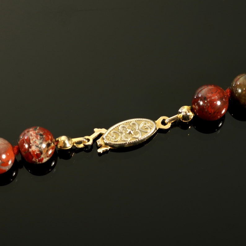 Brecciated Jasper Necklace 26-Inch Knotted Smooth Round 8 mm Natural Semi-Precious Gemstone Red Gray Rust Beads