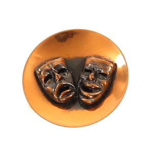 Comedy Tragedy Brooch Drama Masks Copper Tone Circle Brooch Theatre Pin