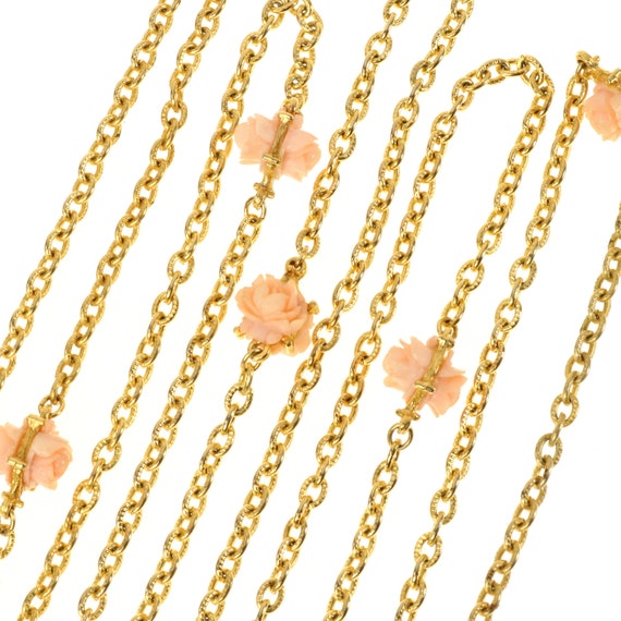 Long Necklace Pink Rose Stations Gold Tone 54-Inc… - image 5