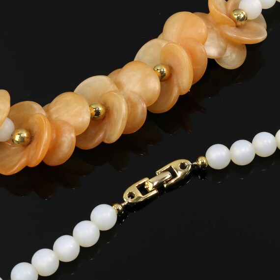Napier Necklace Peach Resin Flower White Moonglow… - image 8