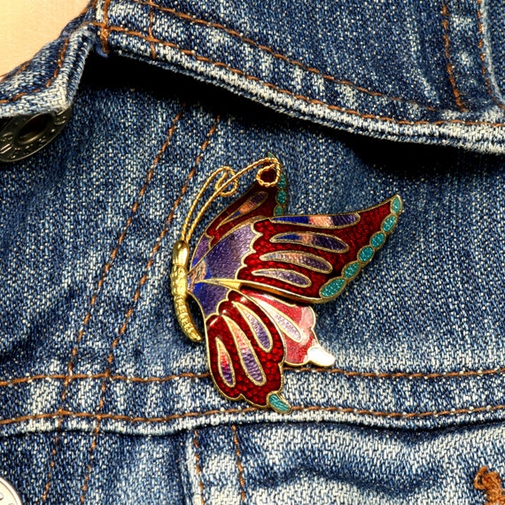 Butterfly Brooch Cloisonne Style Enamel Dimension… - image 2