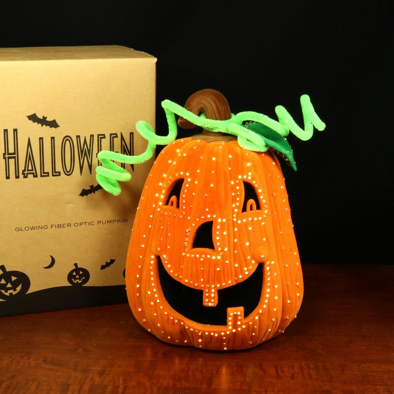Fiber Optic Lighted White Pumpkin with Black Hat main image 1