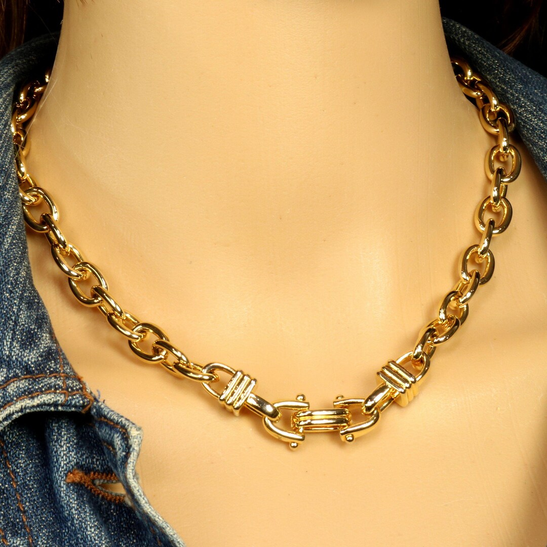 Chunky Chain Necklace Gold Tone 16-inch Vintage LCI Liz Claiborne - Etsy
