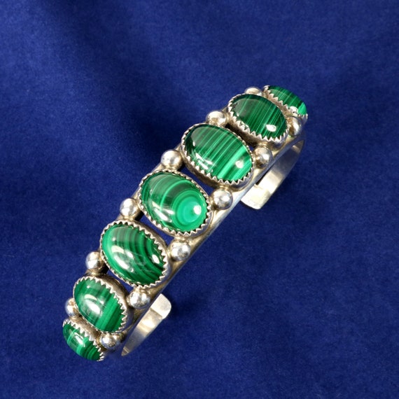 Native American Bracelet Malachite Gemstones Ster… - image 4