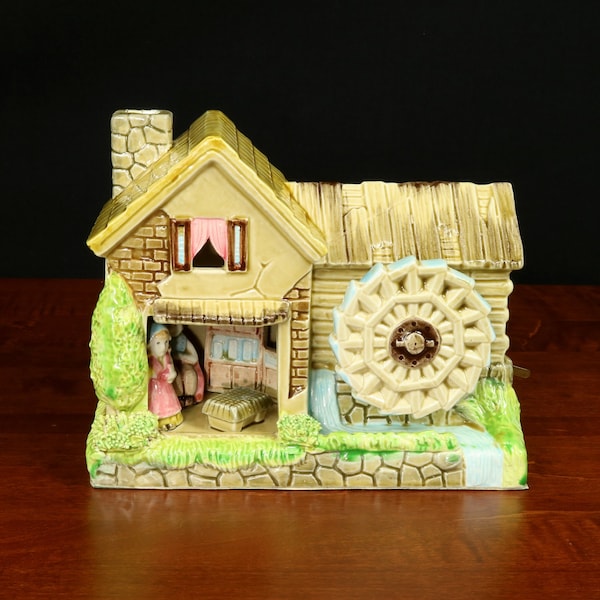 Chalet Musical Motion Ceramic Old Watermill Cottage Swiss Chalet Music Box