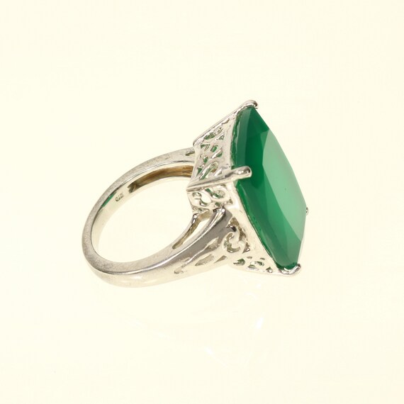 Green Chalcedony Ring Dyed Rectangle Gemstone Hug… - image 4