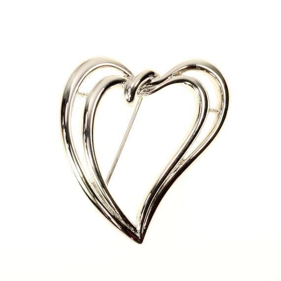 Heart Brooch Trifari TM Signed Silver Tone Double 