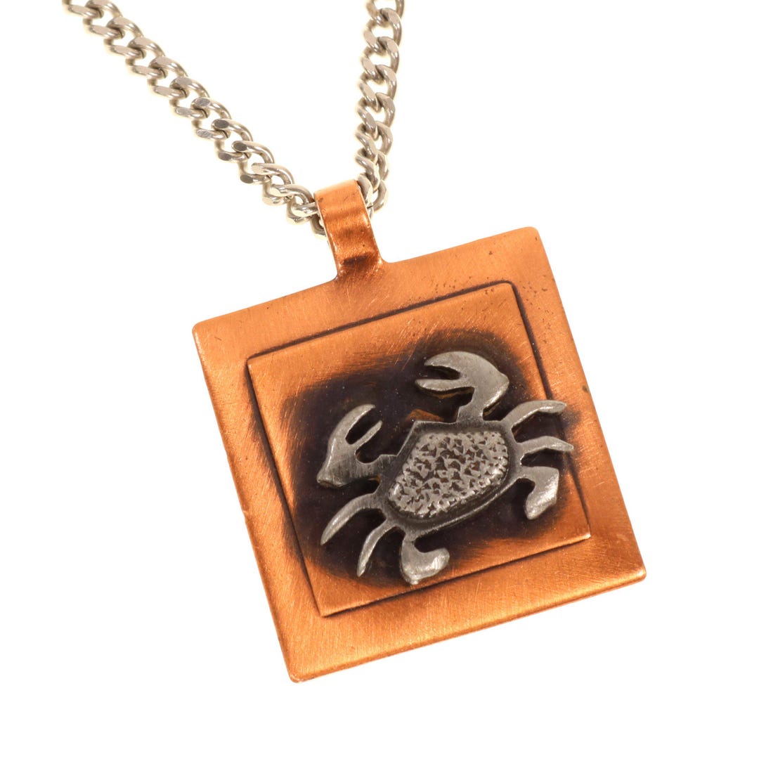 Cancer Zodiac Pendant Necklace Solid Copper Silver Tone Chain - Etsy