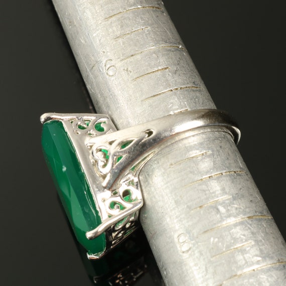 Green Chalcedony Ring Dyed Rectangle Gemstone Hug… - image 10