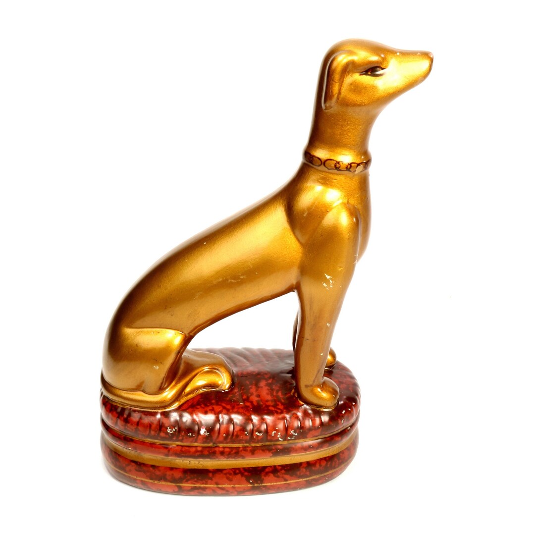 Whippet Dog Figurine Art Deco Ceramic Gold Painted Sitting Etsy