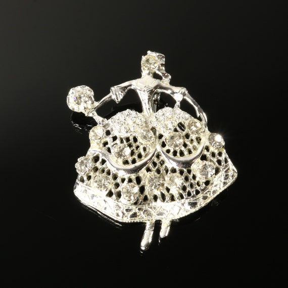 Lady Brooch Pin Bride in Crinoline Dress Silver T… - image 1