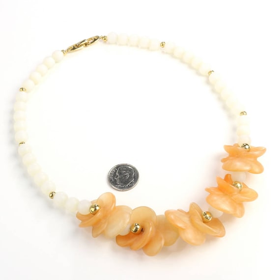 Napier Necklace Peach Resin Flower White Moonglow… - image 5