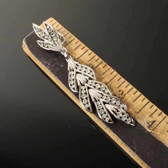 Crown Trifari Earrings Long Leaf Drop Rhinestone … - image 9