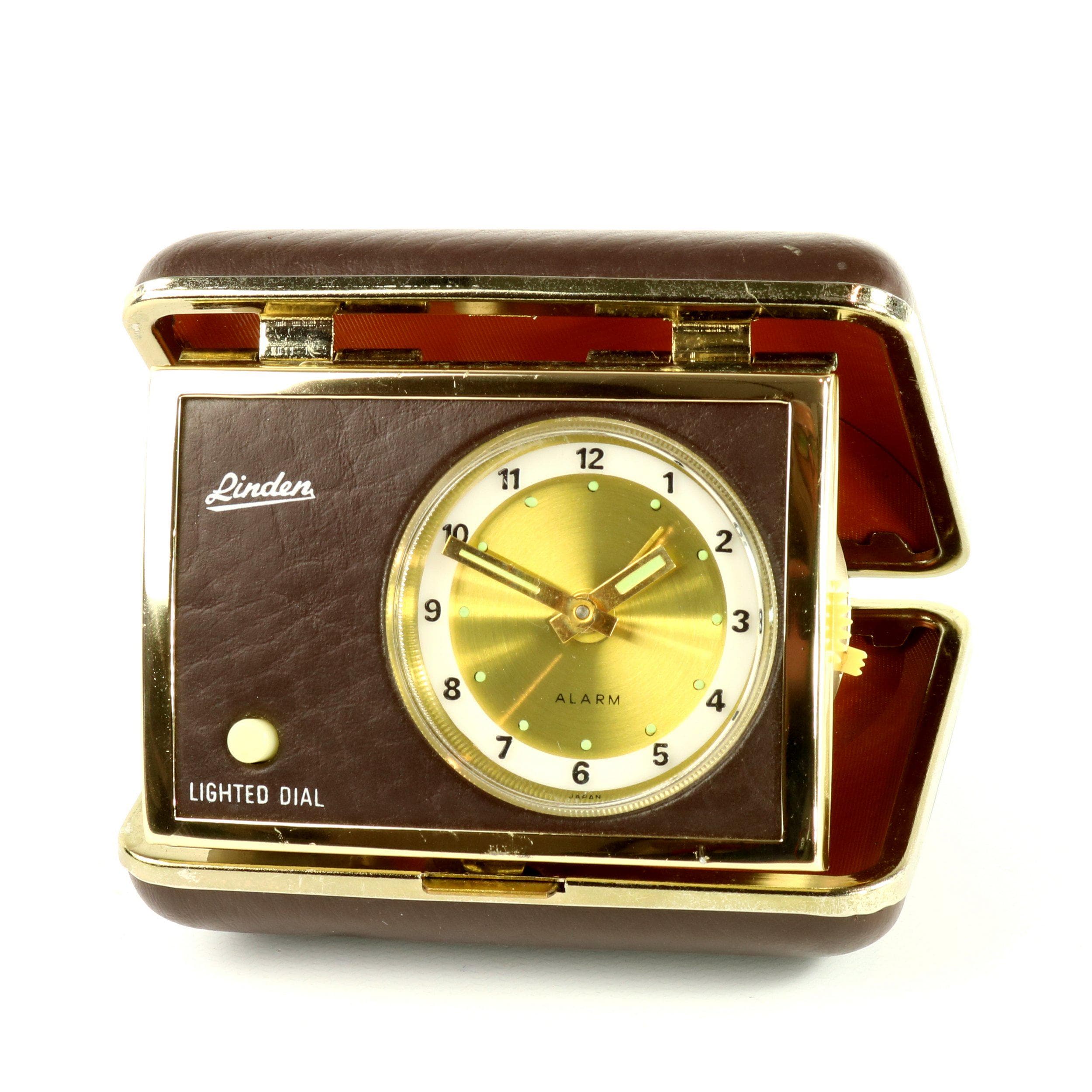 Vintage Linden Travel Alarm Clock: Lighted Dial, Leatherette Case