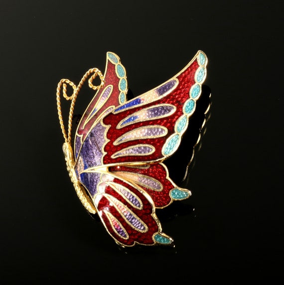 Butterfly Brooch Cloisonne Style Enamel Dimension… - image 3