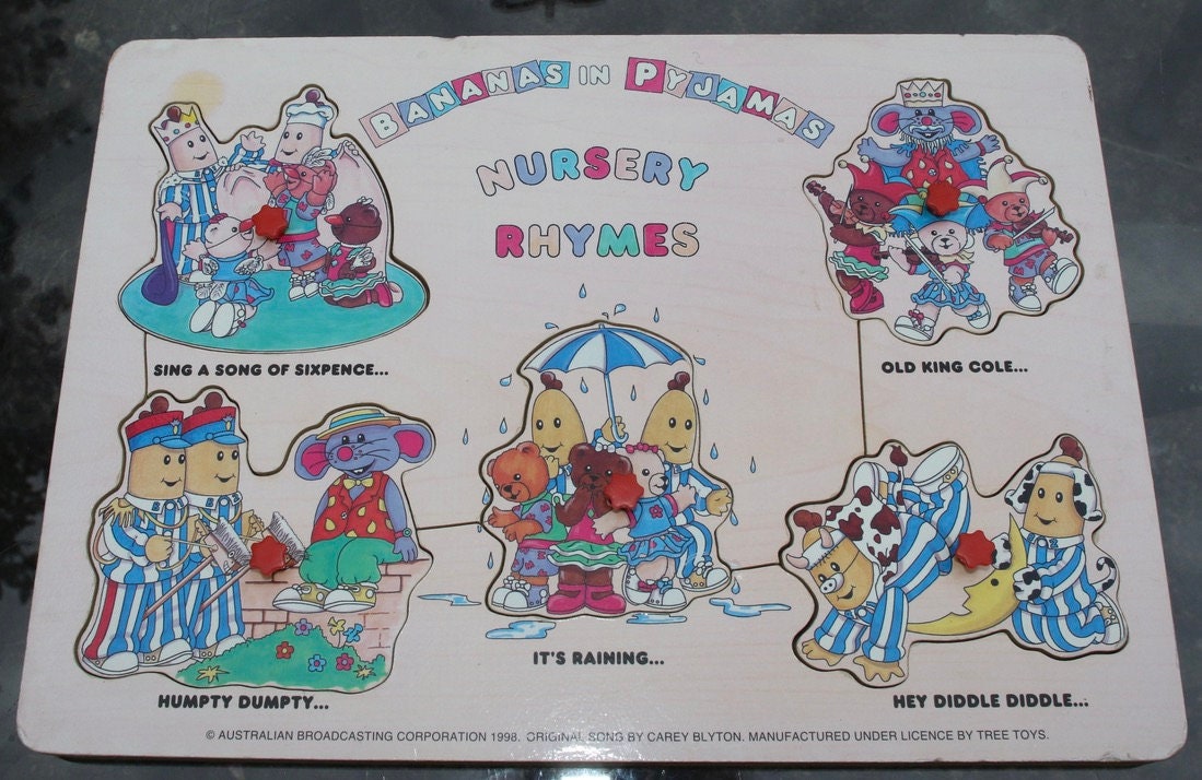 Wooden jigsaw tray Bananas in Pyjamas Nursery Rhymes Puzzle Etsy