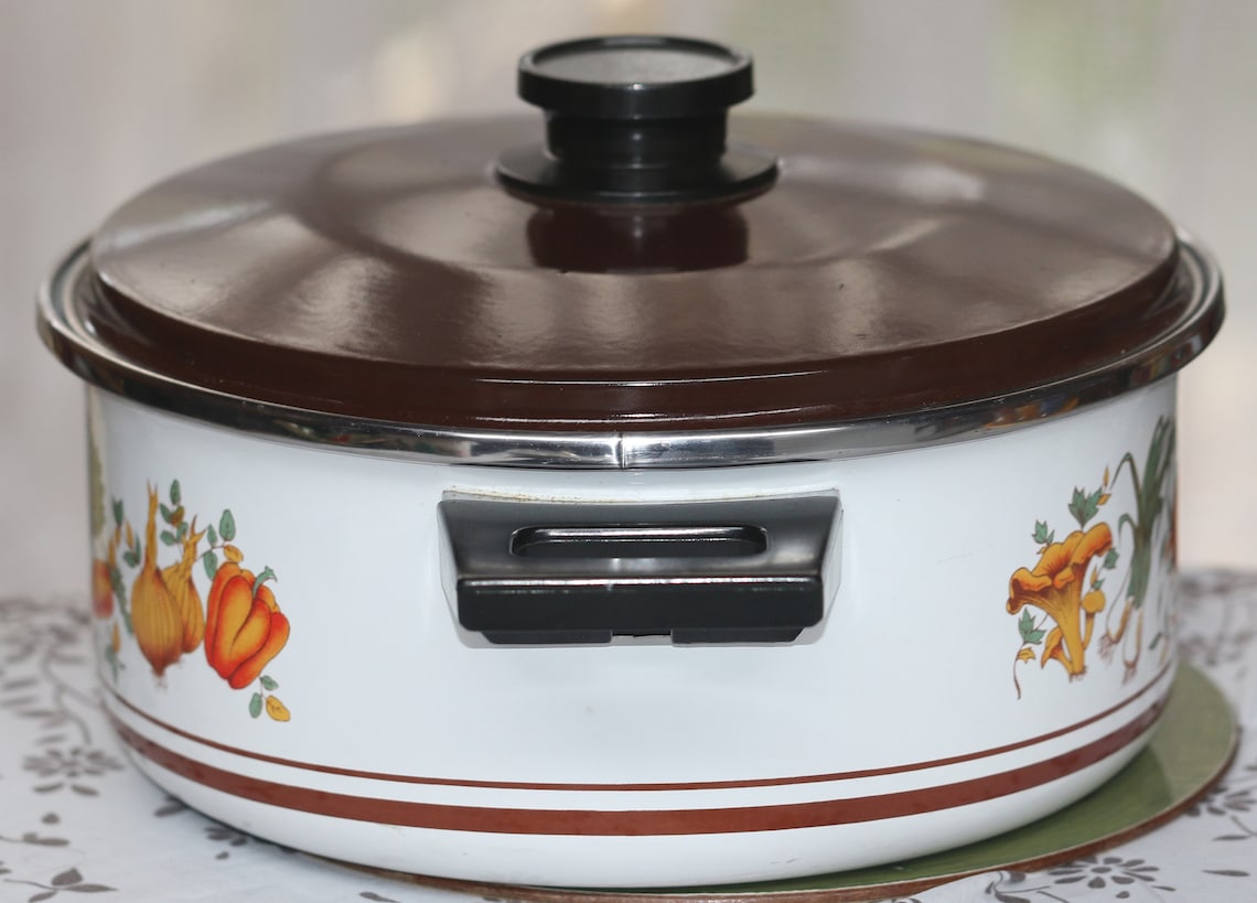 Enamel Casserole Dish With Lid. Retro Vegetable Casserole Dish Etsy