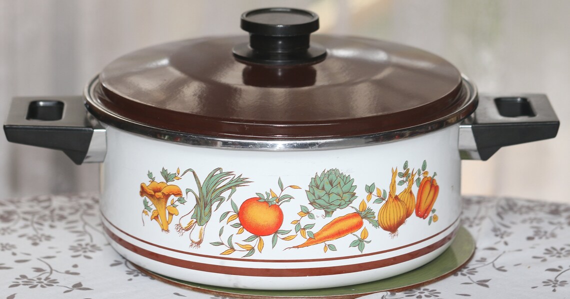 Enamel Casserole Dish With Lid. Retro Vegetable Casserole Dish Etsy