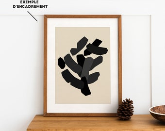 Poster with abstract patterns, asymmetrical and contemporary shapes, multi-colored abstract version, for modern wall decoration